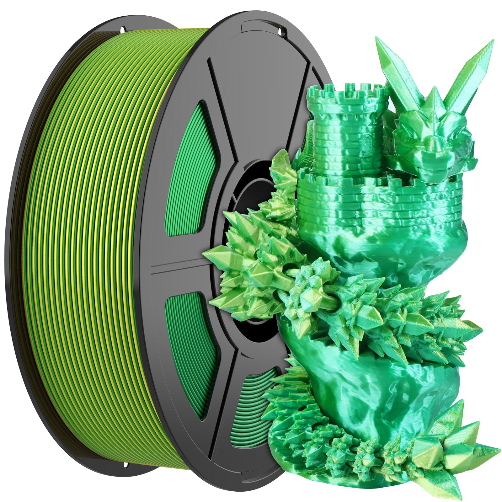 iWish3D Silk PLA 3D Printer Filament, Silk Dual Color Green Yellow PLA Filament 1.75+/-0.03mm, Shiny Coextrusion PLA Filament, Color Change 3D Printing Filament 1KG/2.2lb