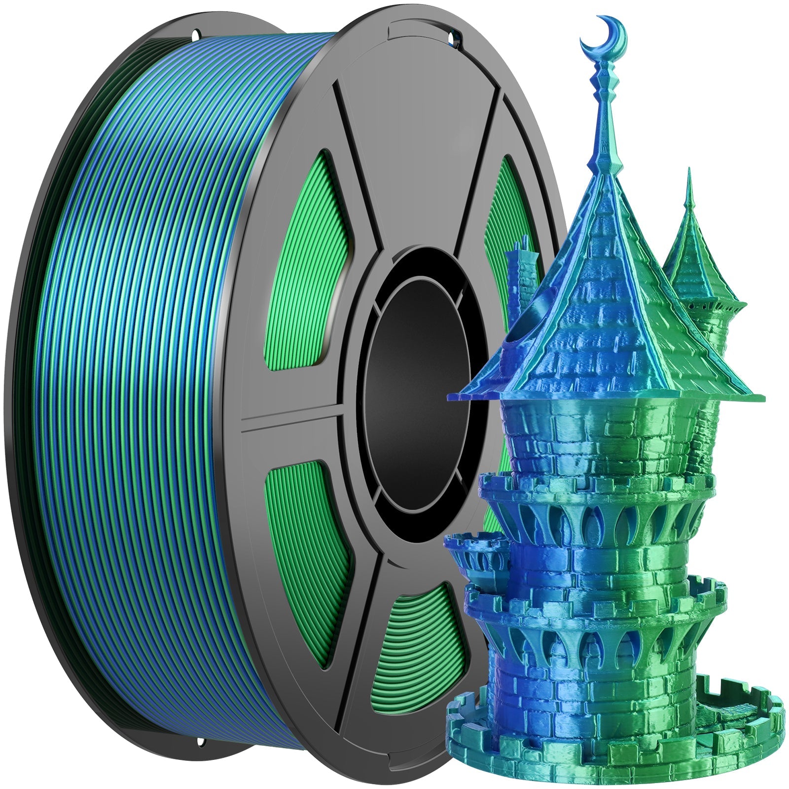iWish3D Silk PLA 3D Printer Filament, Silk Dual Color Blue Green PLA Filament 1.75+/-0.03mm, Shiny Coextrusion PLA Filament, Color Change 3D Printing Filament 1KG/2.2lb