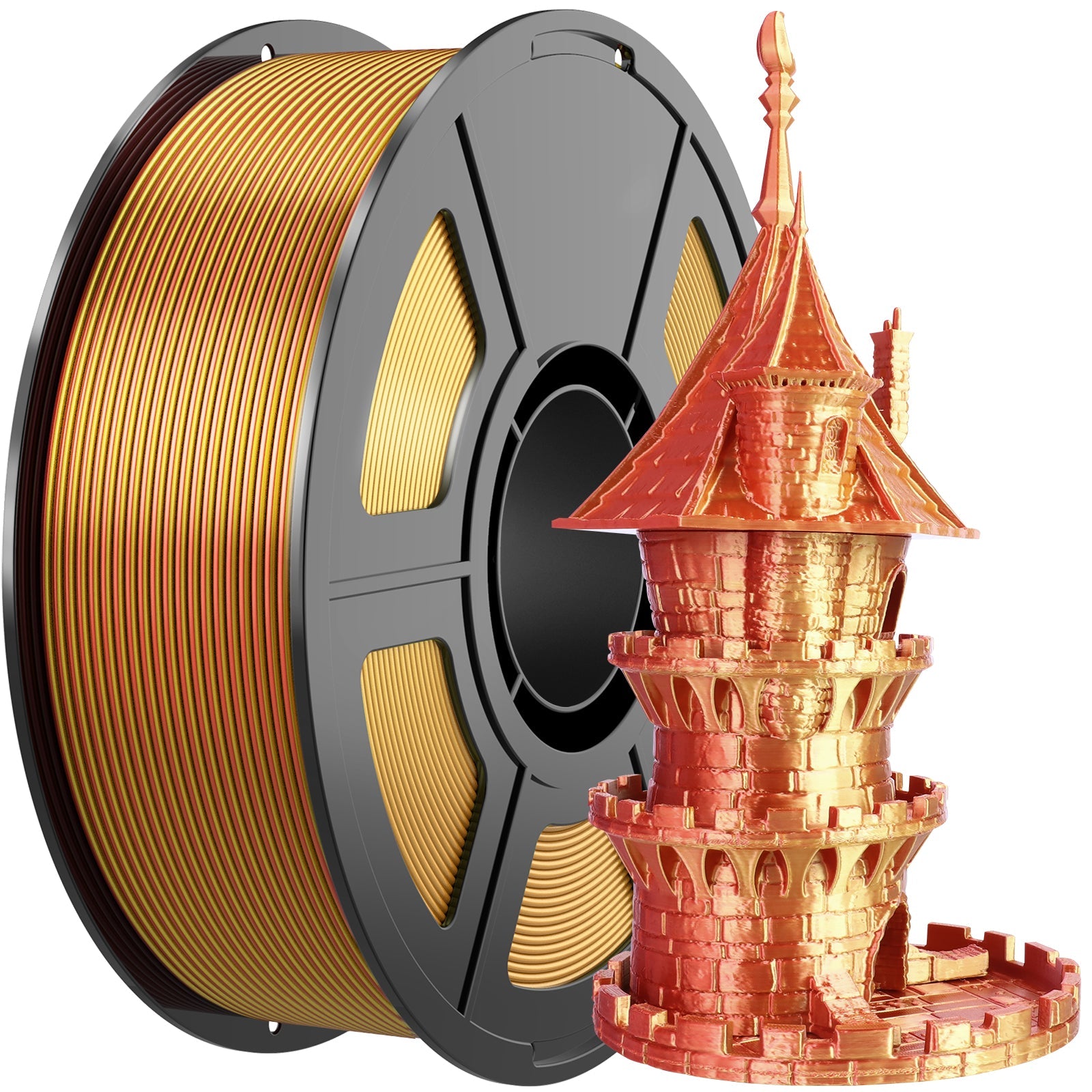 iWish3D Silk PLA 3D Printer Filament, Silk Dual Color Gold Red PLA Filament 1.75+/-0.03mm, Shiny Coextrusion PLA Filament, Color Change 3D Printing Filament 1KG/2.2lb
