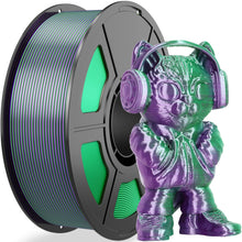 Load image into Gallery viewer, iWish3D Silk PLA 3D Printer Filament, Silk Dual Color Purple Green PLA Filament 1.75+/-0.03mm, Shiny Coextrusion PLA Filament, Color Change 3D Printing Filament 1KG/2.2lb

