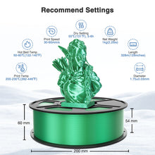 Load image into Gallery viewer, iWish3D Silk Green PLA Filament 1.75mm, Shiny Silk PLA 3D Printer Filament High Speed &amp; Clog-Free, Accuracy +/- 0.03mm, 1kg(2.2lb), Fits for Most FDM 3D Printers
