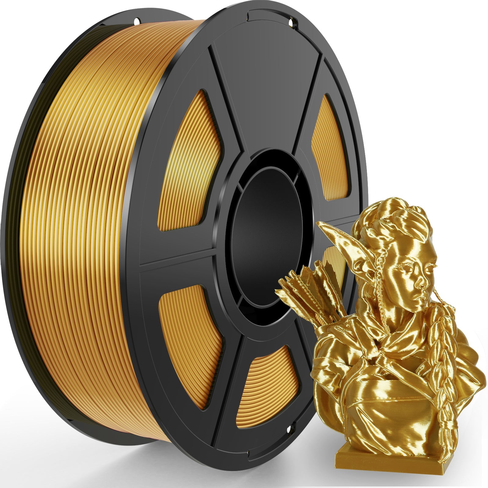 iWish3D Silk Gold PLA Filament 1.75mm, Shiny Silk PLA 3D Printer Filament High Speed & Clog-Free, Dimensional Accuracy +/- 0.03mm, 1kg(2.2lb), Fits for Most FDM 3D Printers