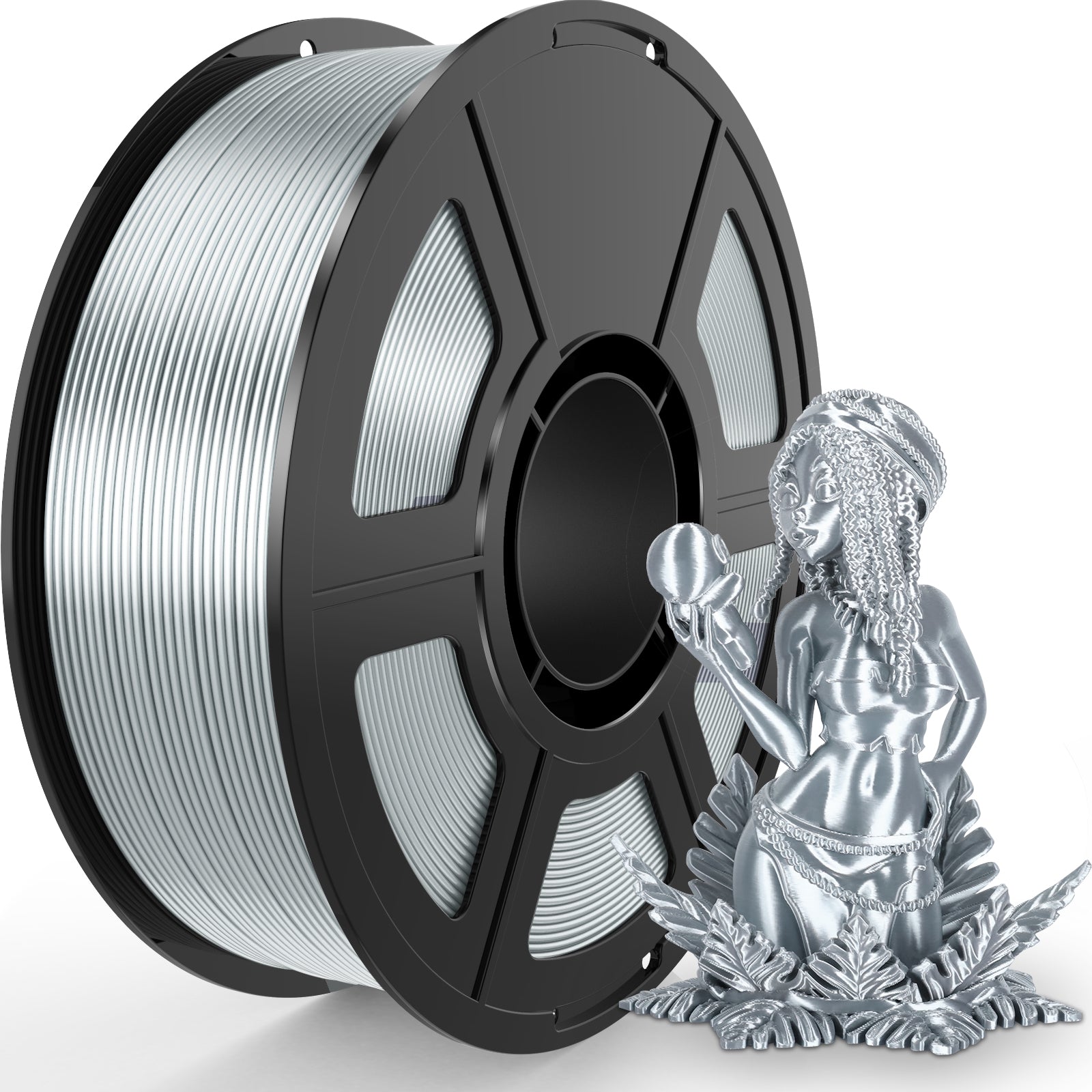 iWish3D Silk Silver Grey PLA Filament 1.75mm, Shiny Silk PLA 3D Printer Filament High Speed & Clog-Free, Dimensional Accuracy +/- 0.03mm, 1kg(2.2lb), Fits for Most FDM 3D Printers